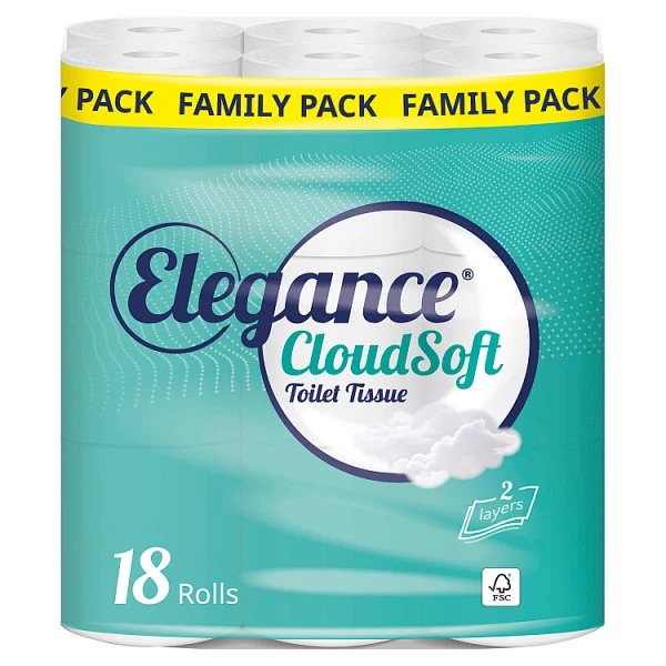 Elegance CloudSoft Toilet Tissue 18 Roll Family Pack